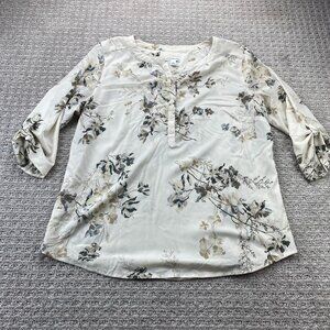 Croft & Barrow Blouse Top Women Size Extra Large XL Beige Floral Top Shirt